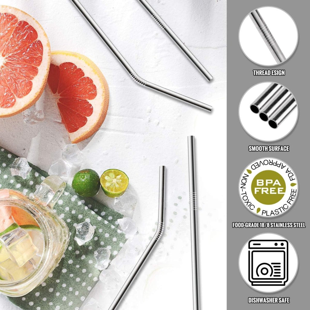 Set of 12 Stainless Steel Straws with 2 Cleaning Brushes