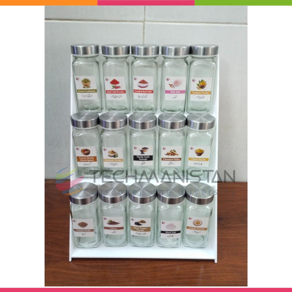 Set of 15 Spice Bottles with Stand, 3-Tier Spice Organizer