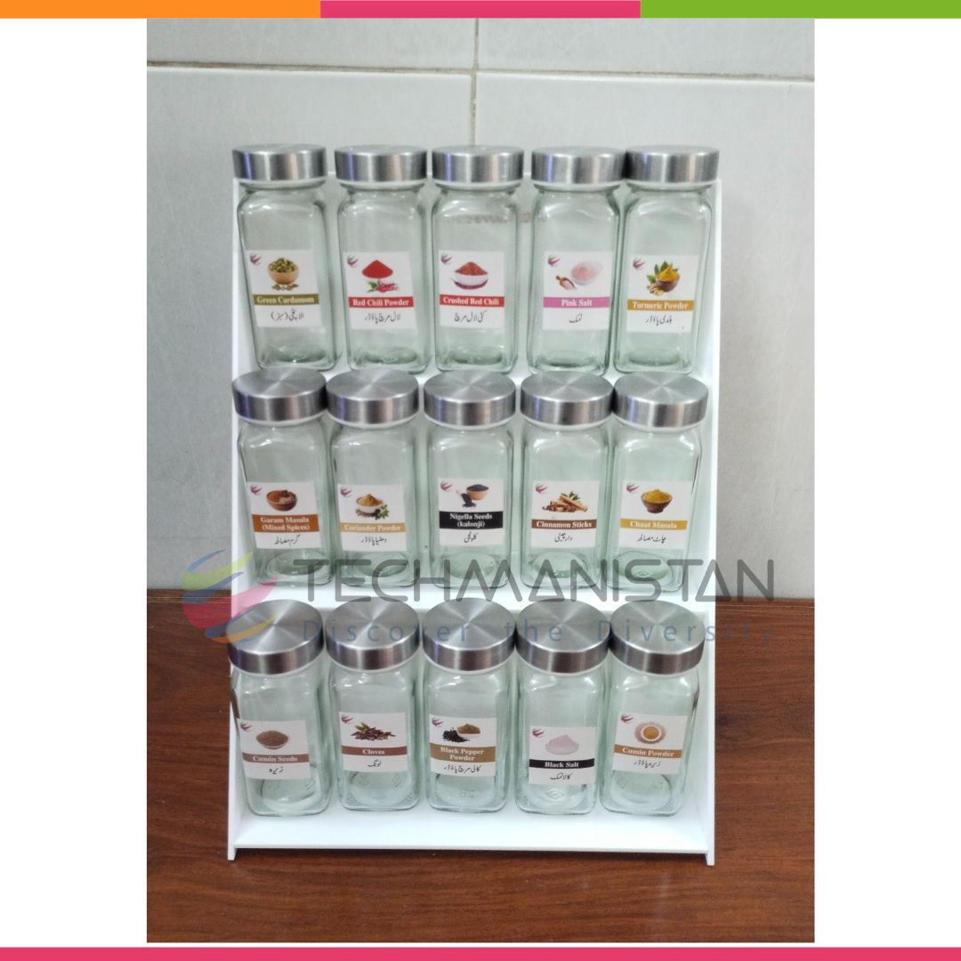 Set of 15 Spice Bottles with Stand, 3-Tier Spice Organizer