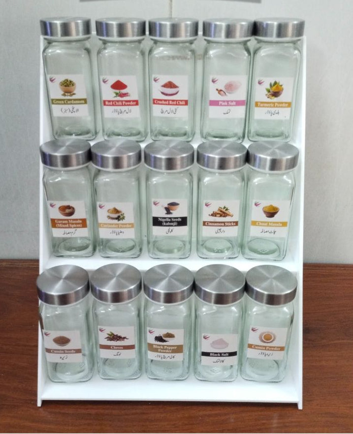 Set of 15 Spice Bottles with Stand, 3-Tier Spice Organizer