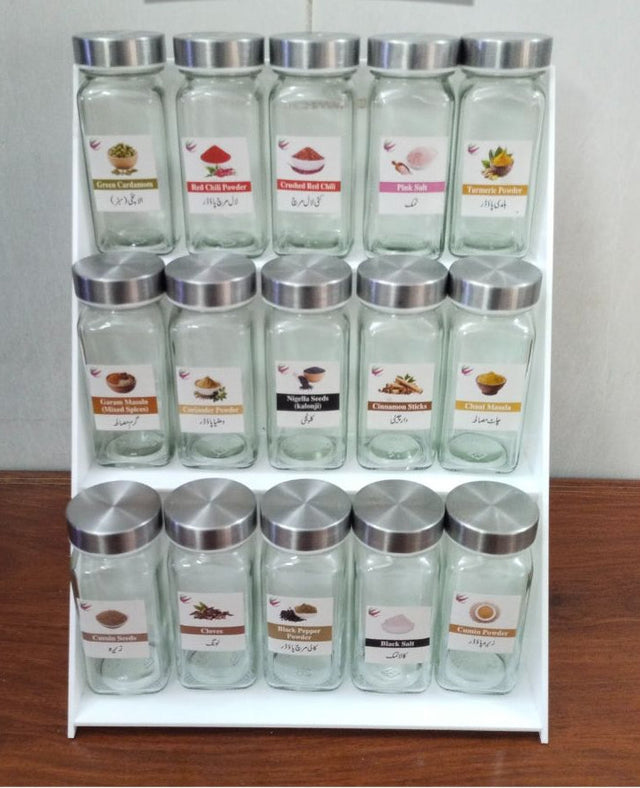 Set of 15 Spice Bottles with Stand, 3-Tier Spice Organizer