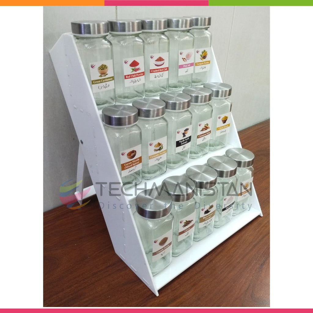Set of 15 Spice Bottles with Stand, 3-Tier Spice Organizer