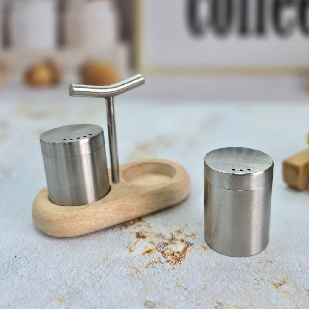 Set of 2 - Salt & Pepper Mill with Wooden Base
