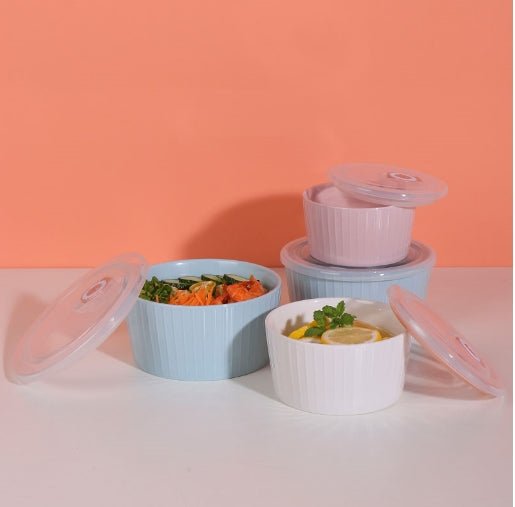 Set of 3 Ceramic Soup With Airtight Lid & Timer