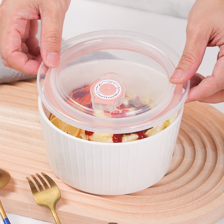Set of 3 Ceramic Soup With Airtight Lid & Timer