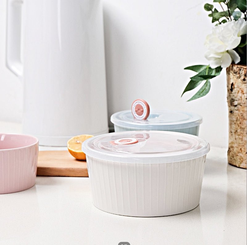 Set of 3 Ceramic Soup With Airtight Lid & Timer