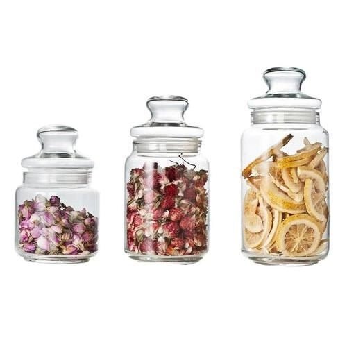 Set of 3 Clear Round Glass Jar with Lid