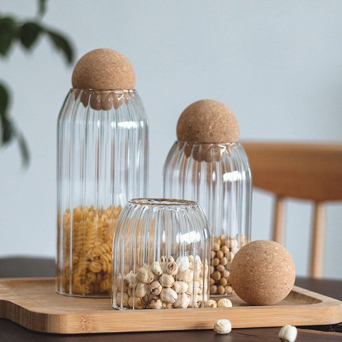 Set of 3 Glass Jar With Wooden Cork Stopper