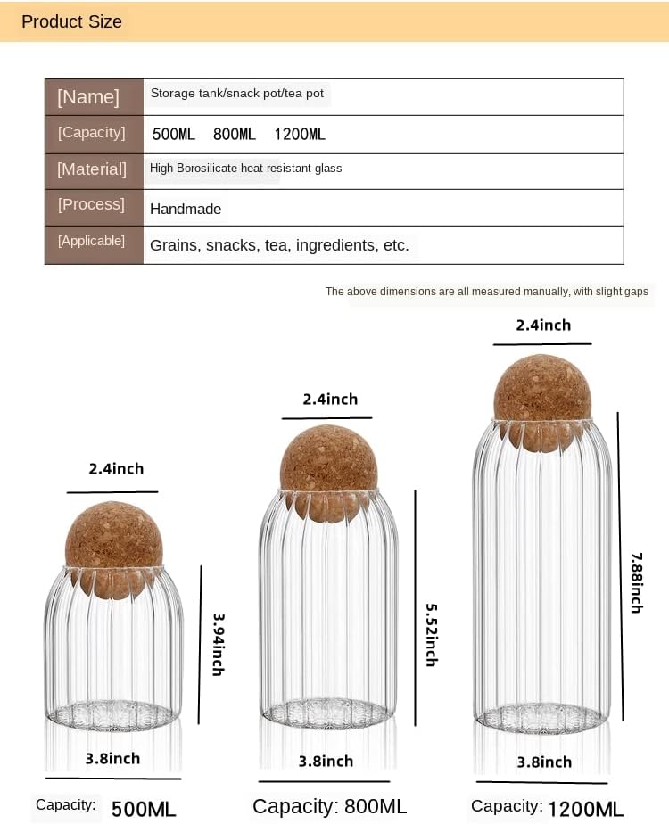 Set of 3 Glass Jar With Wooden Cork Stopper