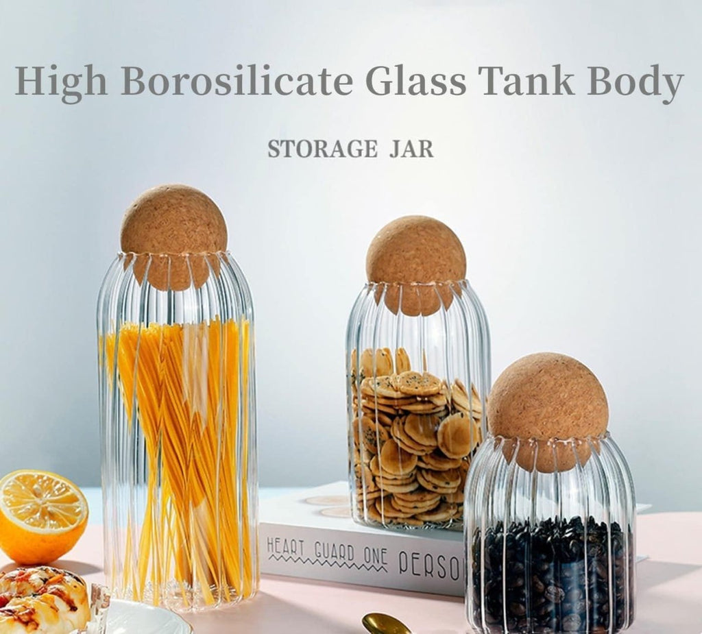 Set of 3 Glass Jar With Wooden Cork Stopper