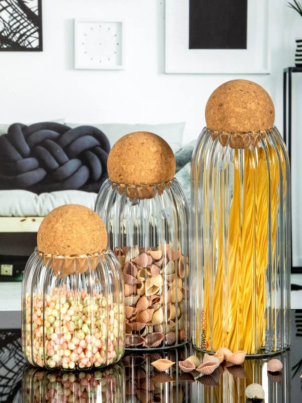 Set of 3 Glass Jar With Wooden Cork Stopper