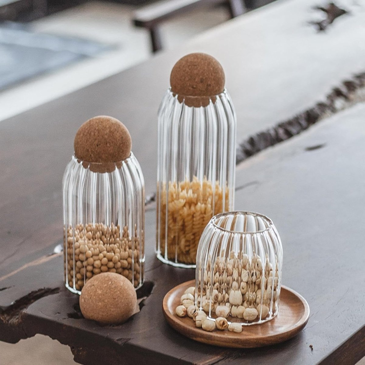 Set of 3 Glass Jar With Wooden Cork Stopper
