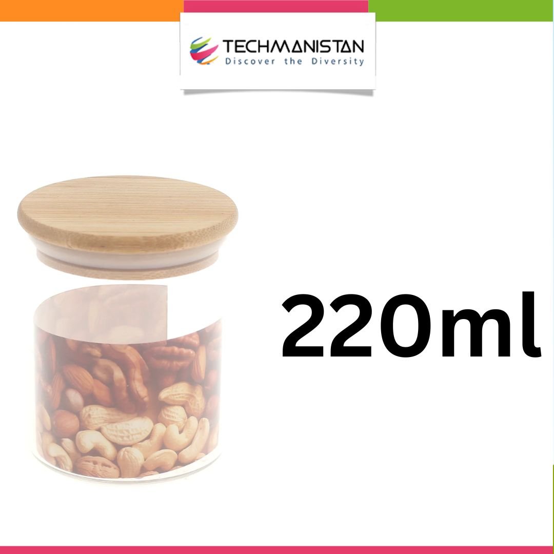 Set of 3 - Round Glass Kitchen Jars With Wooden Bamboo Lids