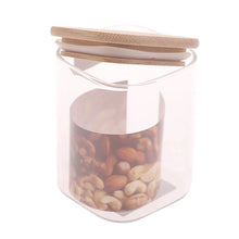 Set of 3 - Square Glass Kitchen Jars With Wooden Bamboo Lids