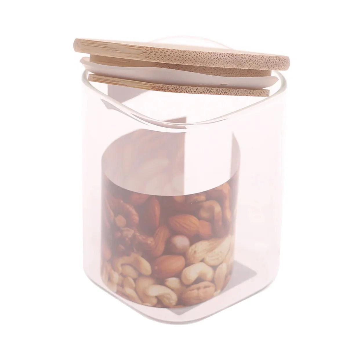 Set of 3 - Square Glass Kitchen Jars With Wooden Bamboo Lids
