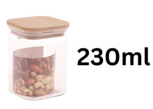 Set of 3 - Square Glass Kitchen Jars With Wooden Bamboo Lids