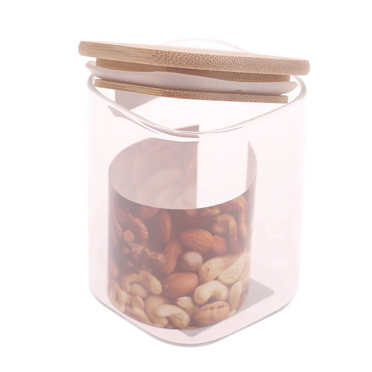 Set of 3 - Square Glass Kitchen Jars With Wooden Bamboo Lids