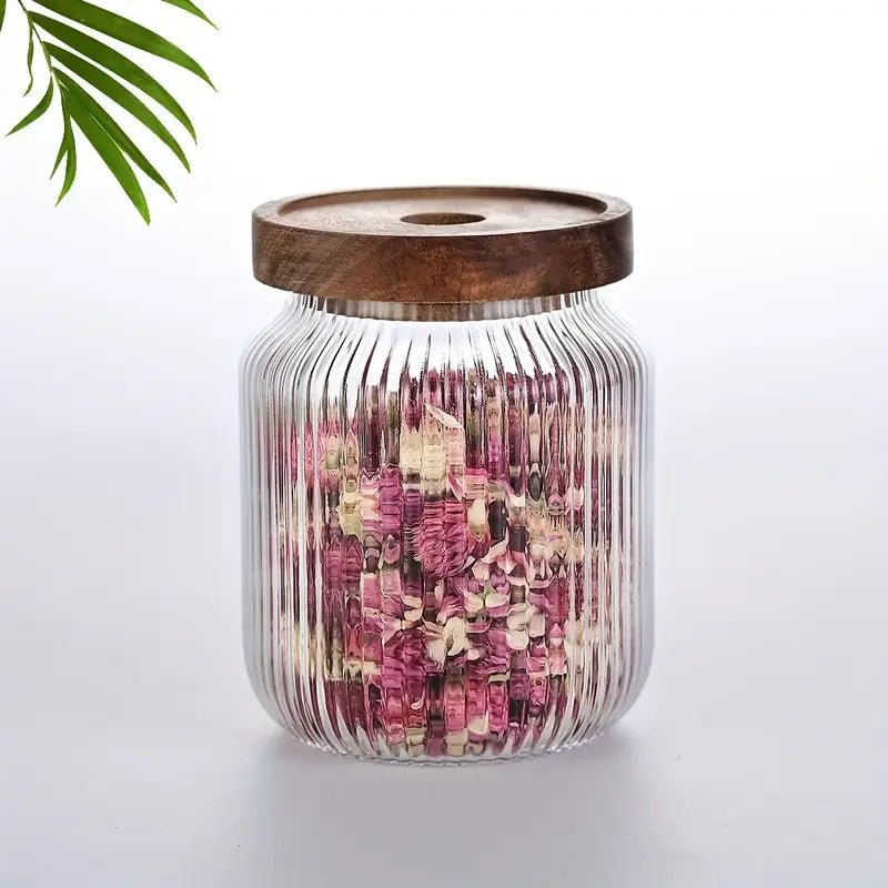 Set of 3 - Stackable Airtight Striped Glass Jars