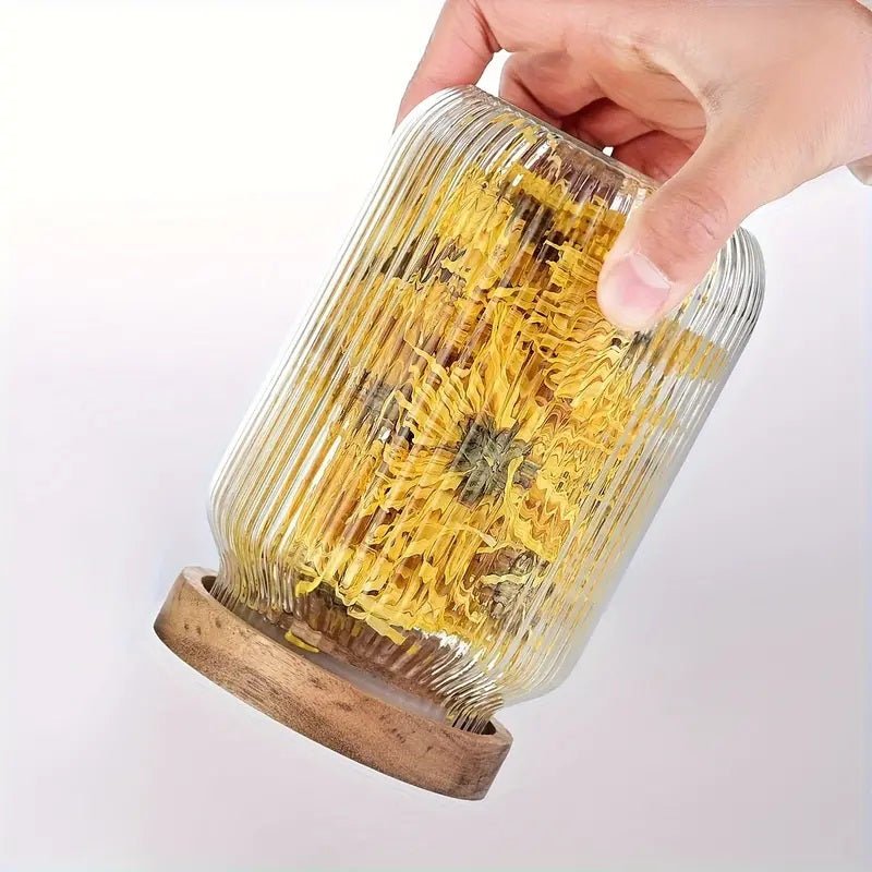 Set of 3 - Stackable Airtight Striped Glass Jars