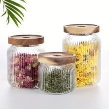 Set of 3 - Stackable Airtight Striped Glass Jars