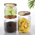 Set of 3 - Stackable Airtight Striped Glass Jars