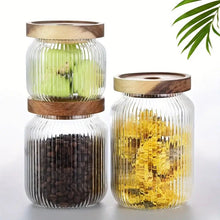 Set of 3 - Stackable Airtight Striped Glass Jars