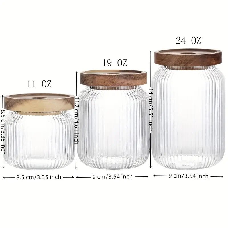 Set of 3 - Stackable Airtight Striped Glass Jars