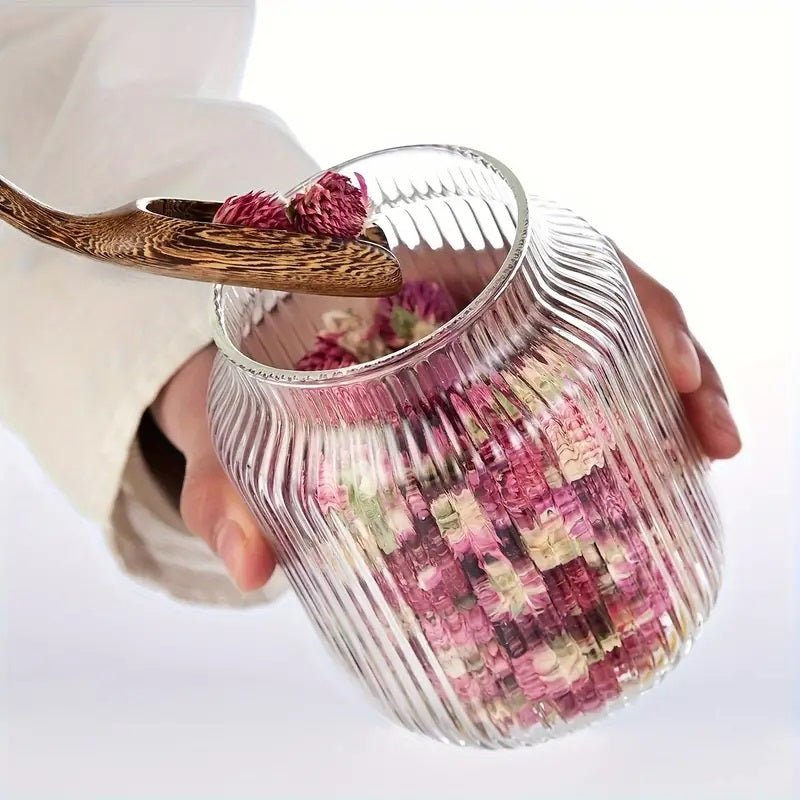 Set of 3 - Stackable Airtight Striped Glass Jars
