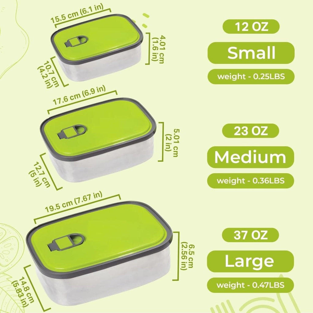 Set of 3 Stainless Steel Lunch Box, Bento Box