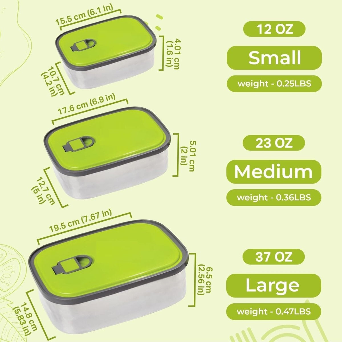 Set of 3 Stainless Steel Lunch Box, Bento Box