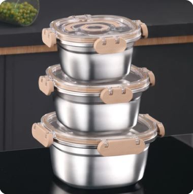 Set of 3 Stainless Steel Storage Containers