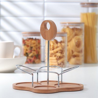 Set of 4 - Condiment Set with Wooden Base