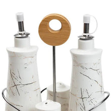 Set of 4 - Condiment Set with Wooden Base