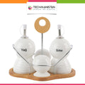 Set of 4 - Condiment Set with Wooden Base