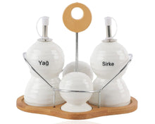 Set of 4 - Condiment Set with Wooden Base