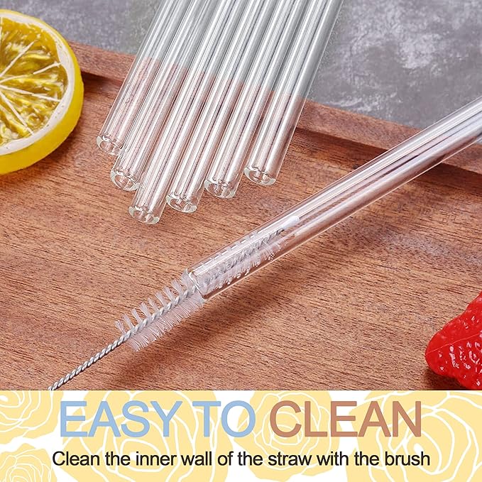 Set of 4 - Reusable Glass Straws With Cleaning Brush