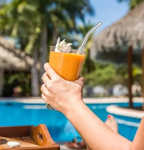 Set of 4 - Reusable Glass Straws With Cleaning Brush