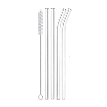 Set of 4 - Reusable Glass Straws With Cleaning Brush