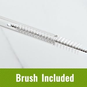 Set of 4 - Reusable Glass Straws With Cleaning Brush