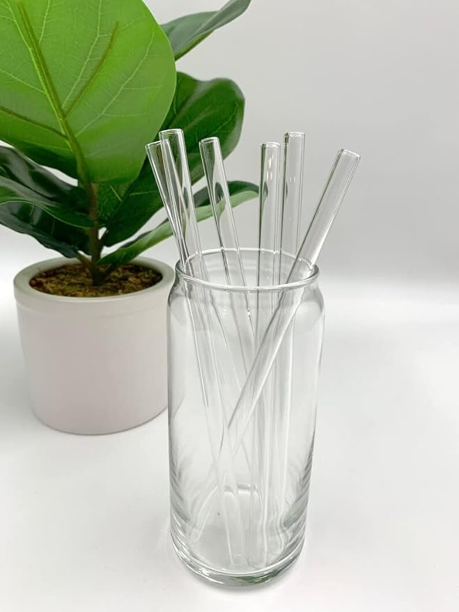 Set of 4 - Reusable Glass Straws With Cleaning Brush