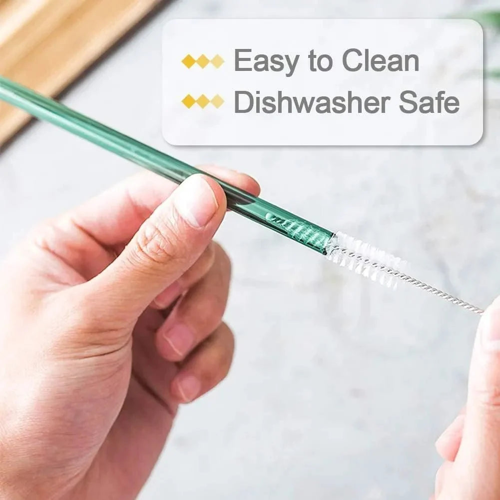 Set of 4 - Reusable Glass Straws With Cleaning Brush