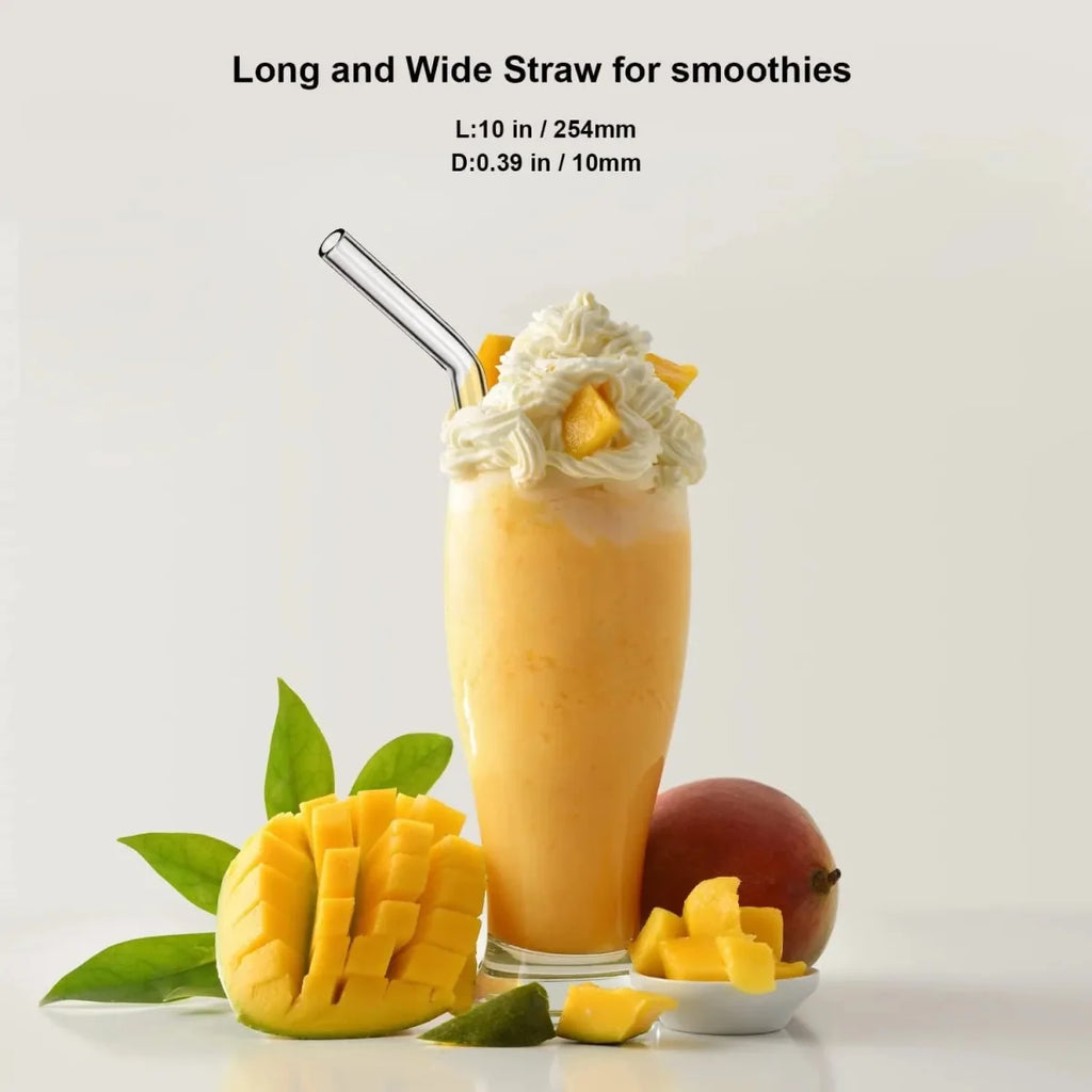 Set of 4 - Reusable Glass Straws With Cleaning Brush