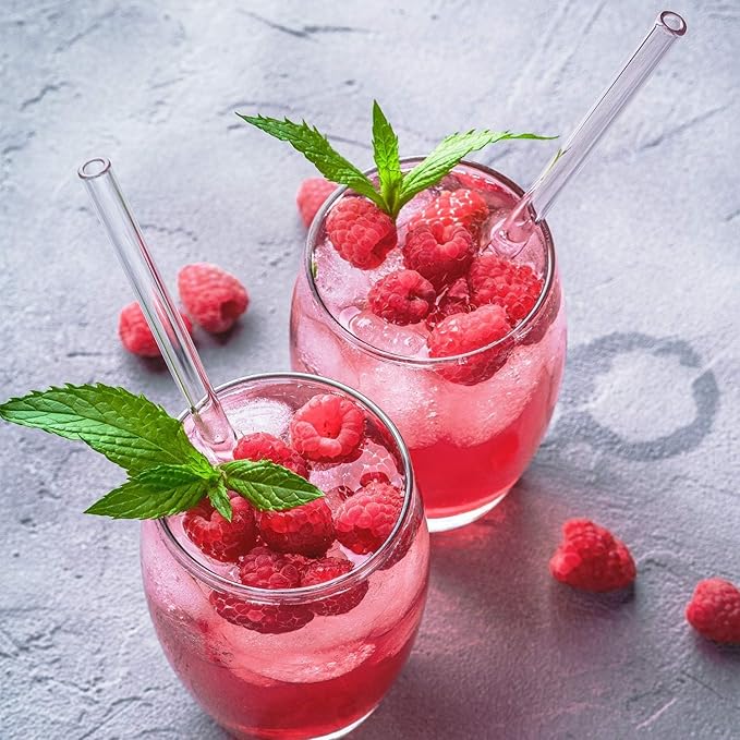 Set of 4 - Reusable Glass Straws With Cleaning Brush