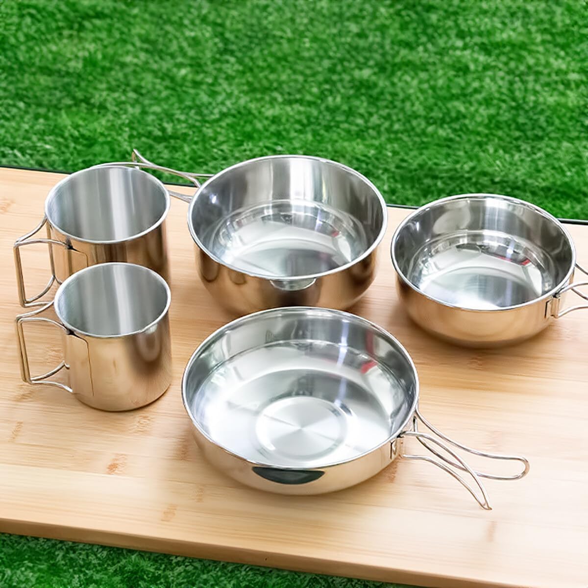 Set of 5 - Outdoor Camping Stainless Steel Cookware Pots