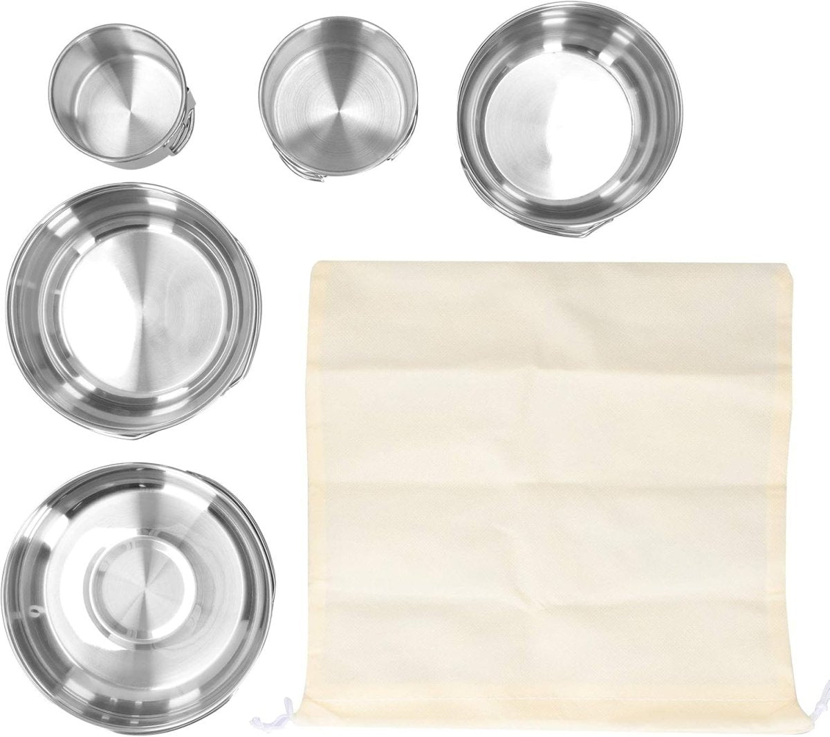 Set of 5 - Outdoor Camping Stainless Steel Cookware Pots