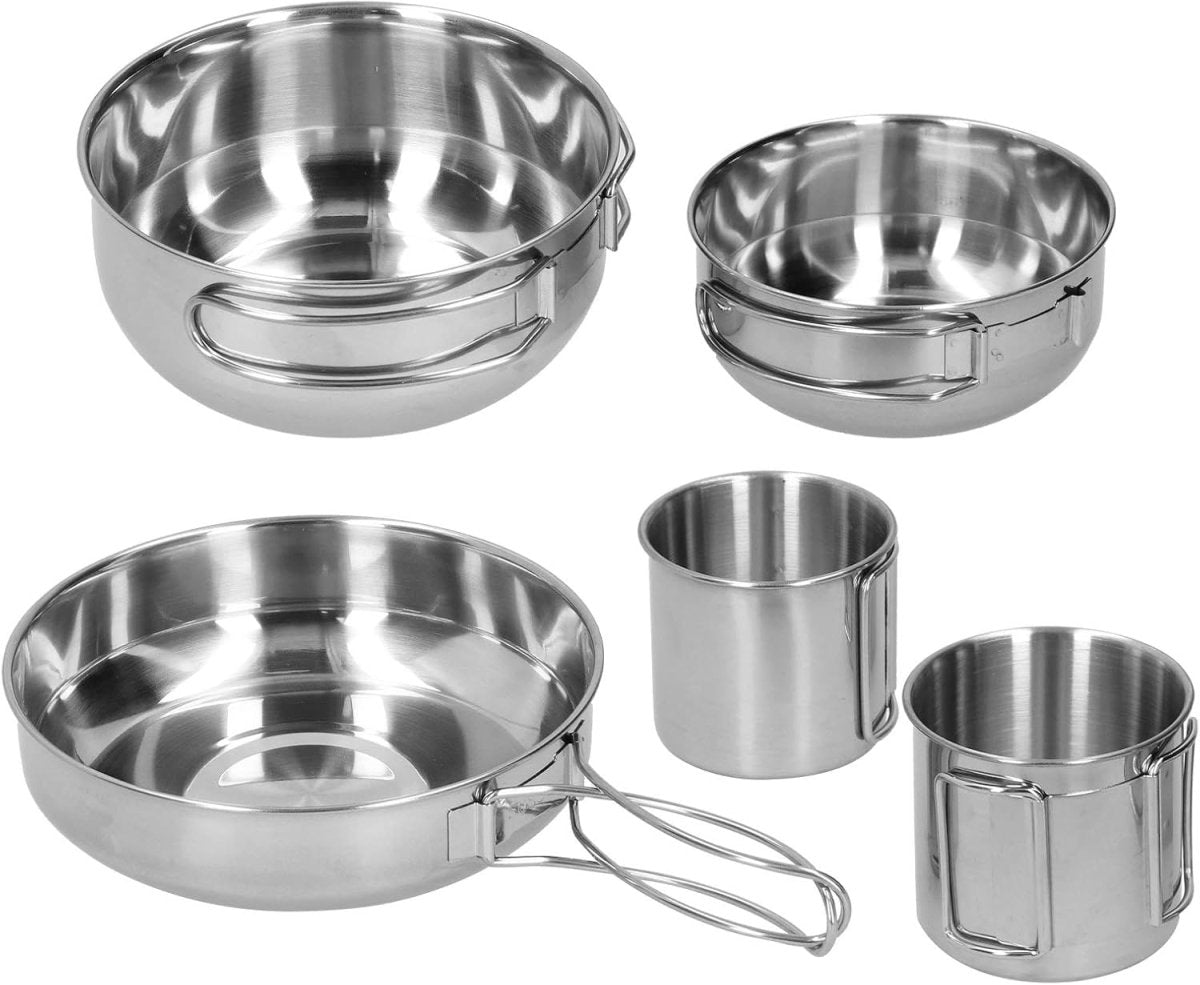 Set of 5 - Outdoor Camping Stainless Steel Cookware Pots