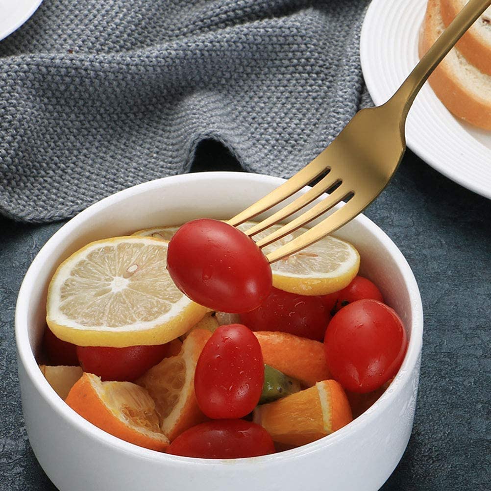 Set of 6 - Mirror Polished Stainless Steel Golden Forks Cutlery Set