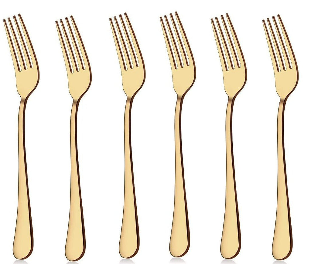 Set of 6 - Mirror Polished Stainless Steel Golden Forks Cutlery Set