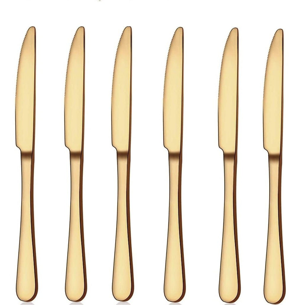 Set of 6 - Mirror Polished Stainless Steel Golden Knives For Dinner Cutlery Set
