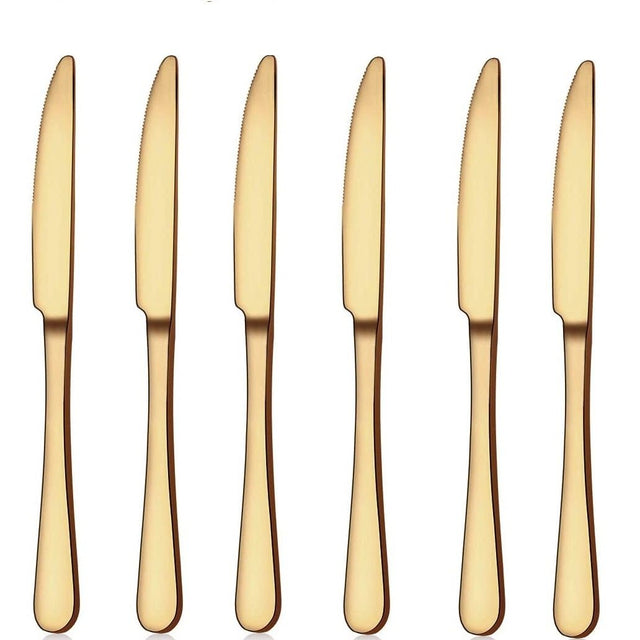 Set of 6 - Mirror Polished Stainless Steel Golden Knives For Dinner Cutlery Set